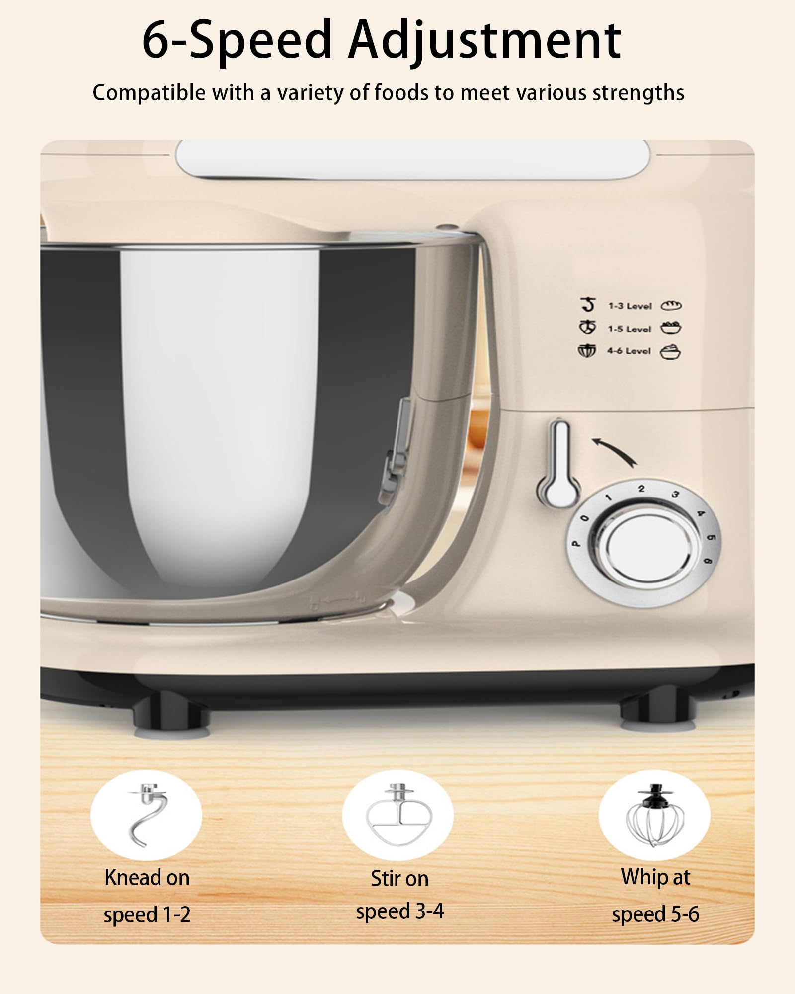 3,5L Impastatrice Da Banco, Robot Da Cucina Elettrico 1000W con Regolazione A 6 Velocità, Gancio Per Impasto & Frusta Per Uova & Paletta Mescolatrice, Macchina Per Torte Per impastare la pasta