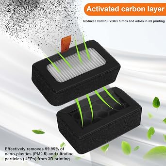 Bambu Lab用3Dプリンターエアフィルター2個、活性炭エアフィルター交換、シリコンブラシ2本付、実用的な3DプリンターアクセサリーBambu Lab X1/X1C/P1P/P1Sに対応