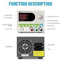 Vista 6 de MATRIX Fuente de alimentación de CC variable, fuente de alimentación de banco ajustable de 32 V 6 A, pantalla de 4 dígitos, 5