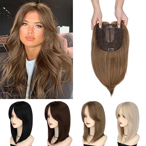 SHANGZI Toppers de cabello de 14 pulgadas para mujer, con clip, piezas de cabello con flequillo, extensiones de cabello sintético, extensiones de