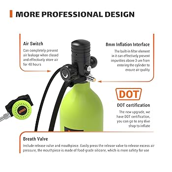 Mini Bouteille Plongée 1L SMACO - Réservoir Air Comprimé 3000PSI - Autonomie 15-20 Min - Pour Plongée Loisir Ou Secours