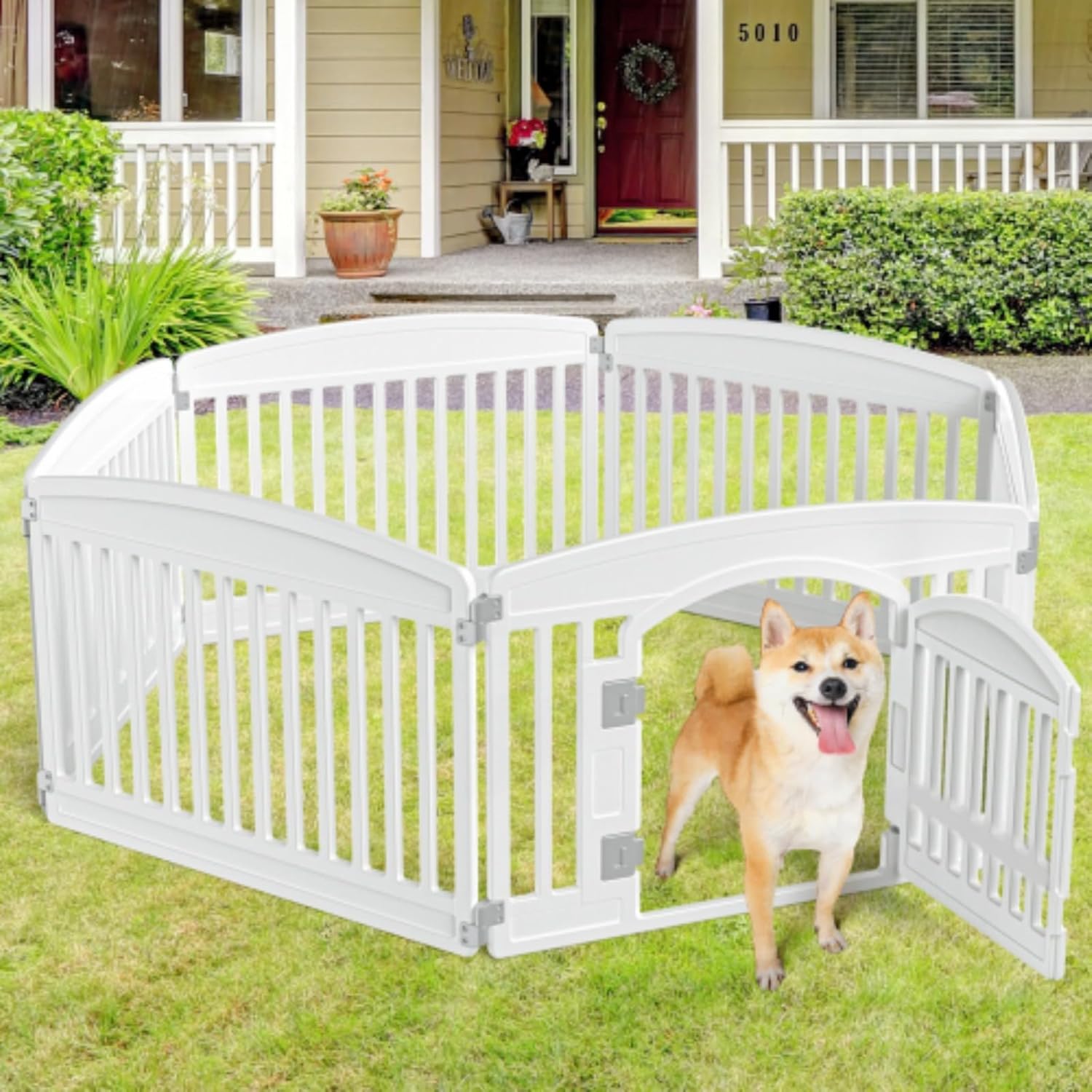 Dog Playpen Puppy Exercise Pen Adjustable Folding Portable Pet Fence for Small to Medium Dogs Indoor Outdoor Use, 6-Panel, White