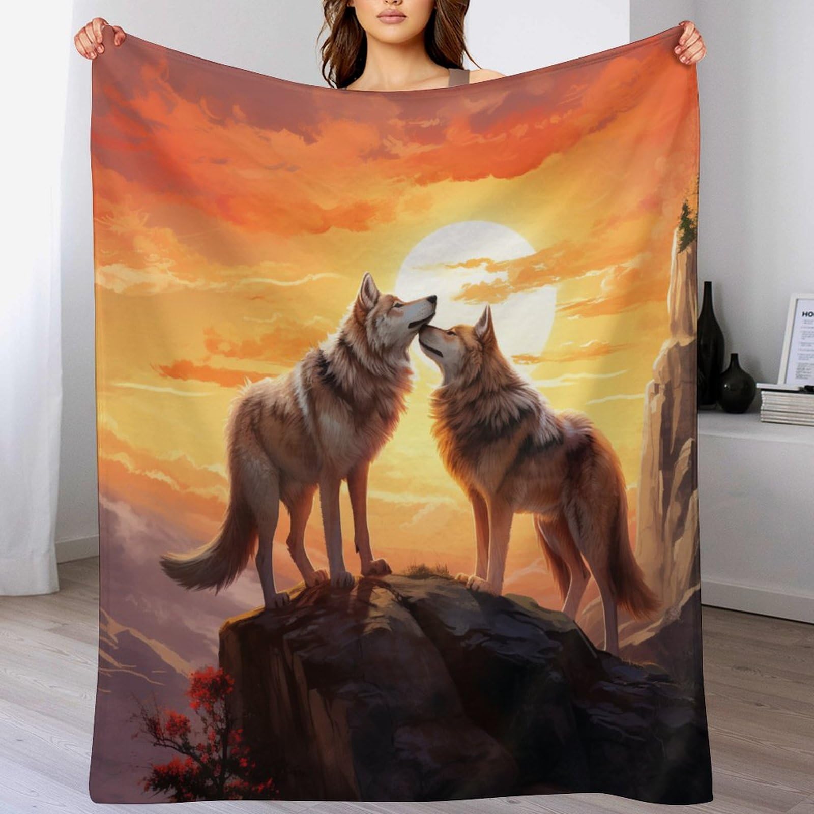 Couverture en flanelle Loup Polaire 180x200 cm pour grand lit et canapé