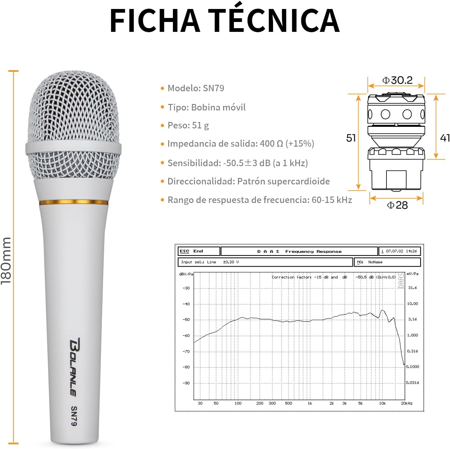 Bolanle Dynamic Vocal Microphone with Shock-Mounted Cartridge,Steel Mesh Grille and Integral Pop Filter,Ideally Suited for Speakers,Karaoke Singing Machine,Amp,Mixer - Image 3