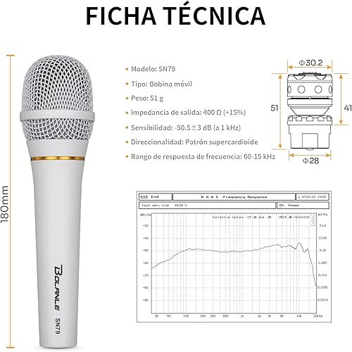 Miniatura 3 de Bolanle Micrófono vocal dinámico con cartucho montado en golpes, rejilla de malla de acero y filtro pop integral, ideal para altavoces, máquina de