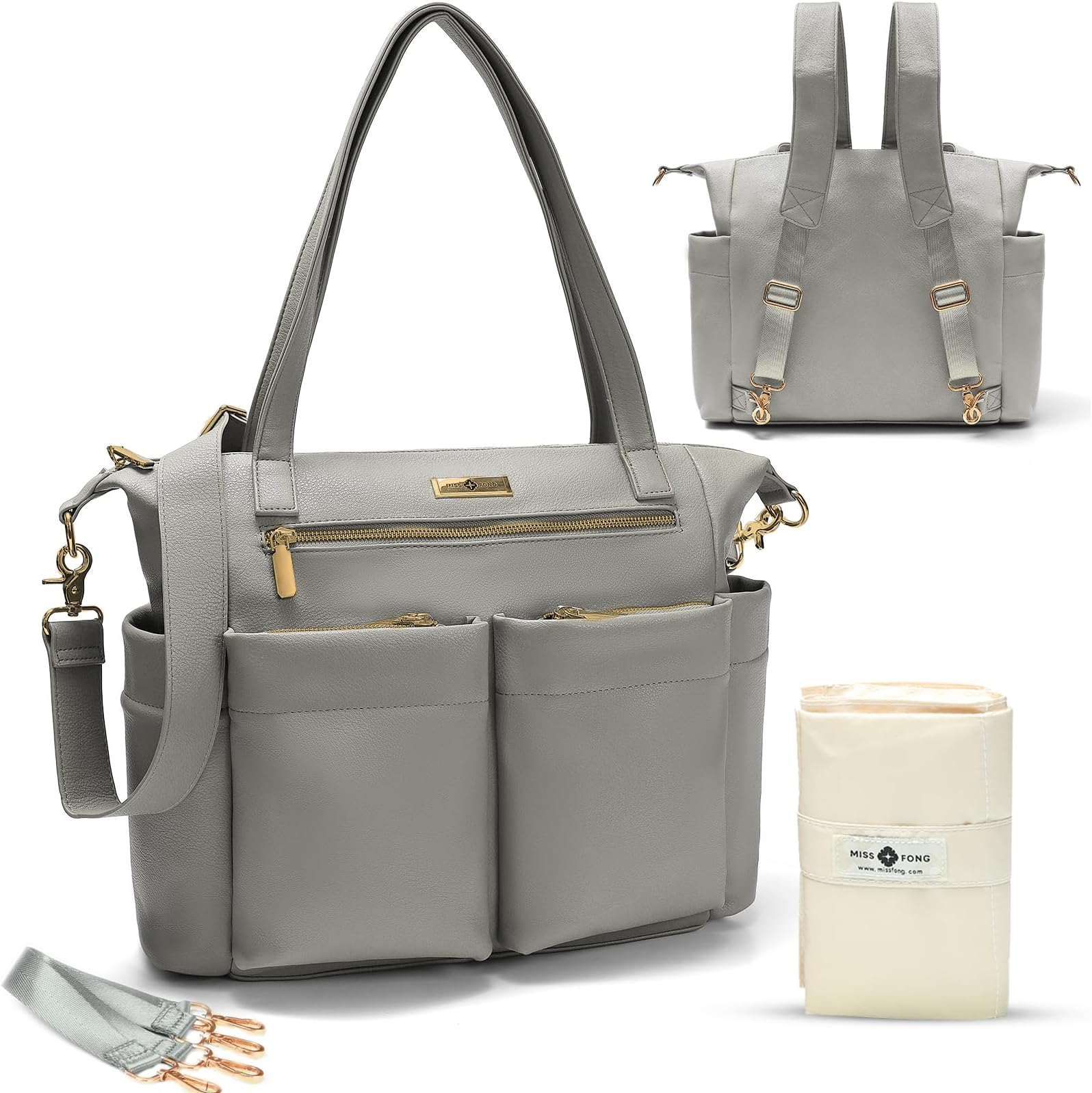 miss fong Diaper Bag Tote Baby Bag Leather Diaper Bag Backpack for girls & boys with 11 Pockets,Diaper Changing Pad, 4 Insulated Pockets