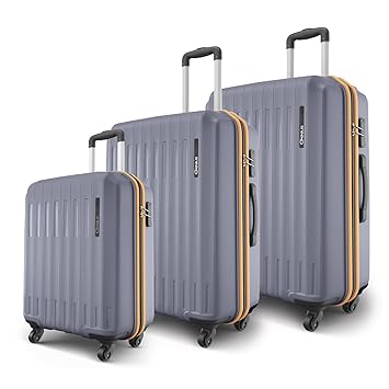 Safari Genius Alley Set of 3 (Cabin + Medium + Large) Trolley Bags Hard Case Polypropylene, 4 Wheels, 360 Degree Wheeling Luggage, Suitcase for Travel, Trolley Bags for Travel, Flintstone