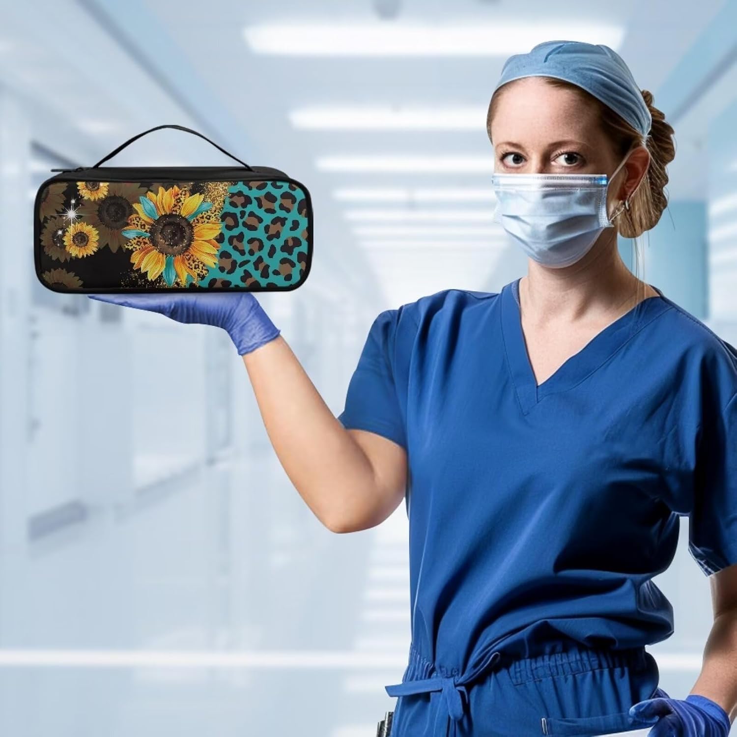 Gomyblomy ヒマワリ聴診器ケース ほとんどの聴診器にフィット、ヒョウ柄聴診器ホルダー 大型保護聴診器キャリーケース メッシュ