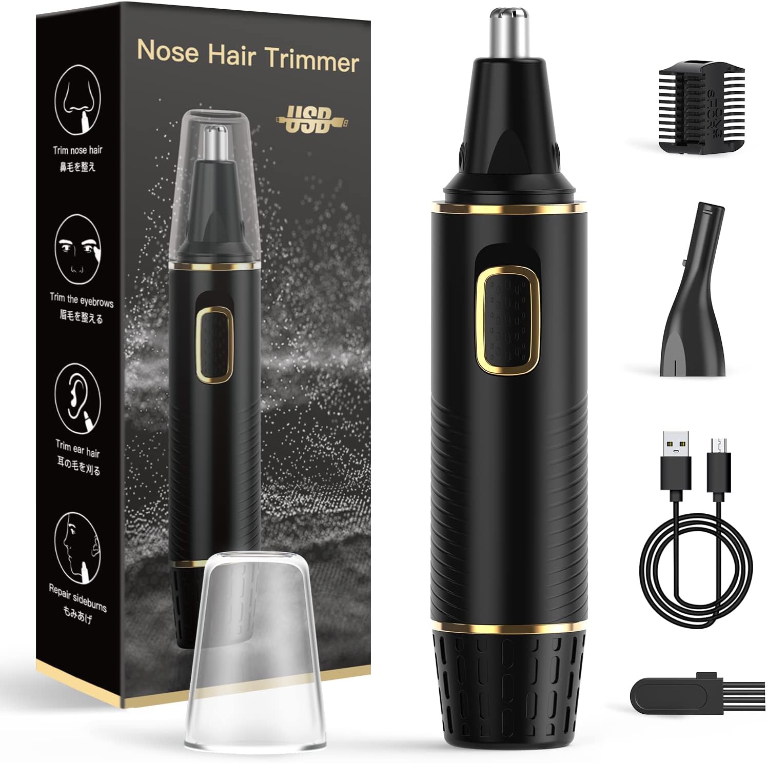 XOOMRSCP Nose Hair Trimmers for Men，Rechargeable Hair Trimmer 2 in 1 Painless Multifunctional Ear and Nose Hair Trimmer with IPX7 Waterproof Dual Edge Blades (Black)