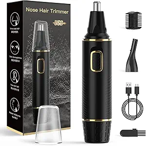 Nose Hair Trimmers for Men，Rechargeable Hair Trimmer 2 in 1 Painless Multifunctional Ear and Nose Hair Trimmer with IPX7 Waterproof Dual Edge Blades (Black)