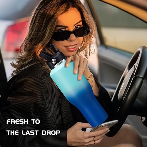 Miniatura 7 de Vaso de agua aislado con tapa y pajilla, de 40 onzas, botellas de agua aisladas de acero inoxidable para portavasos y vasos de agua de metal a