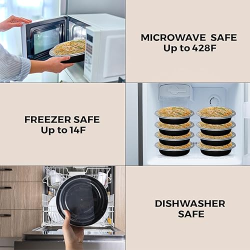 Miniatura 5 de Klex Recipientes para preparación de comidas con tapas herméticas, sin BPA, contenedor de plástico reutilizable para alimentos, 12 onzas, redondo,