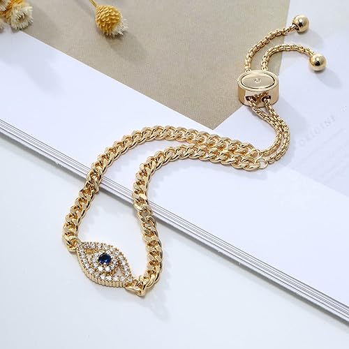 Miniatura 4 de Apsvo Pulsera contra el mal de ojo, pulsera de cruz lateral, pulsera de plataorooro rosa para mujer, joyería de cadena deslizante ajustable