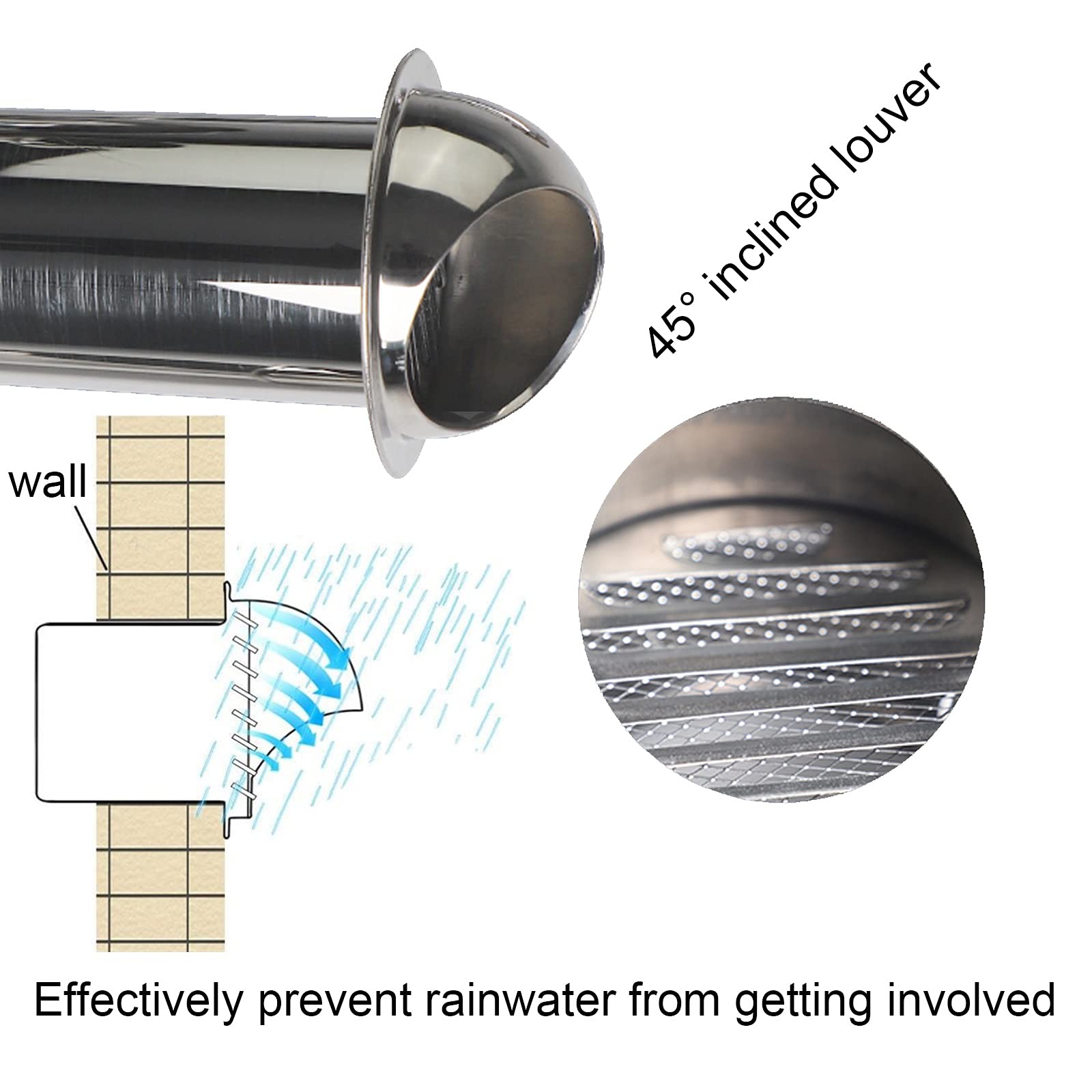 LIGUOYI Grille De Ventilation pour Cuisine Ronde Couvercle De Ventilation Sortie D'évacuation en Acier Inoxydable 304 avec Tube D'installation Diamètre 70mm~200mm Longueur 300/370/500mm