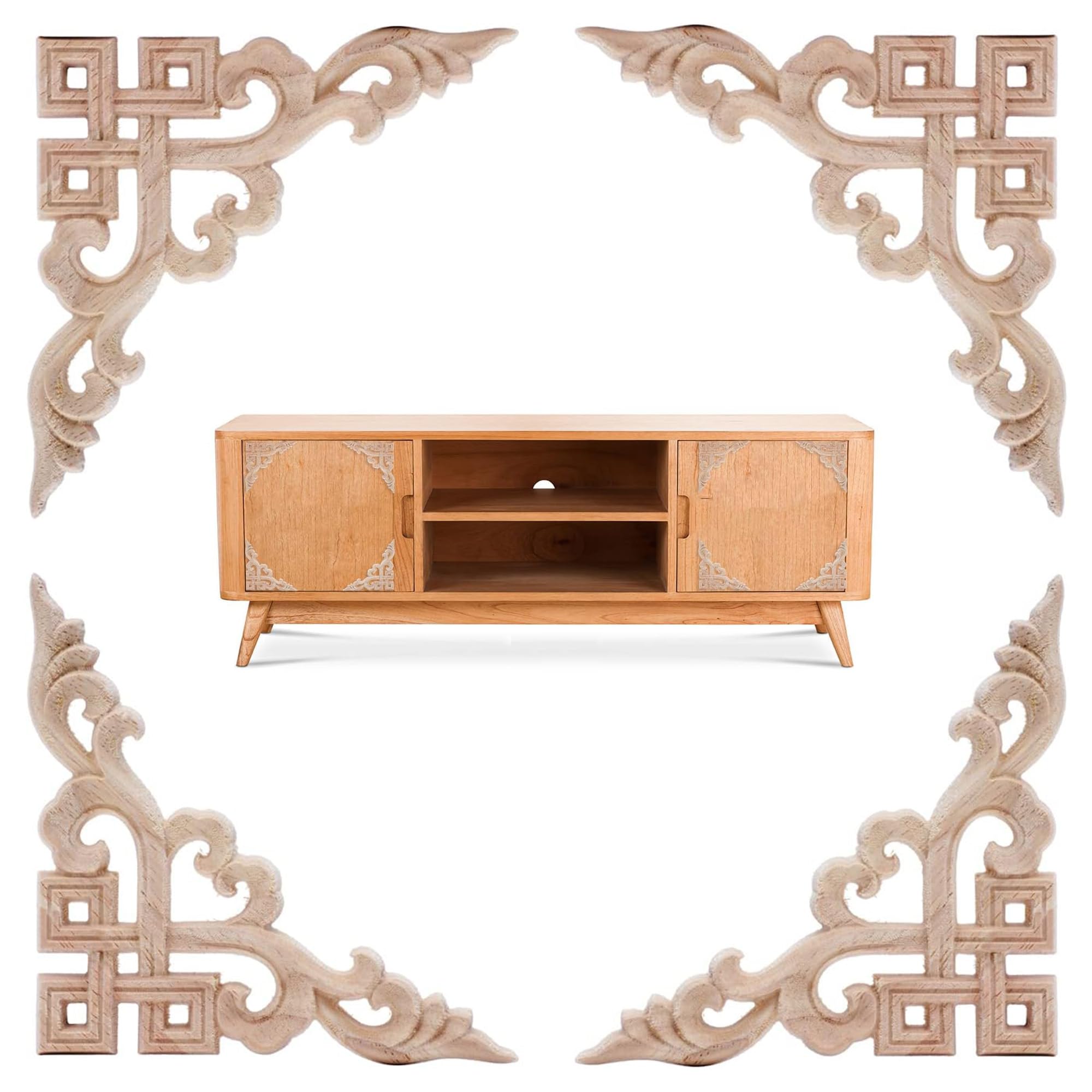 Decorazioni Applique Legno - 4 Pezzi Intagliati | Motivo Floreale | Per Mobili, Porte, Pareti - Foto 7