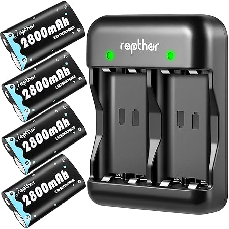 Rapthor 2800mAh Gaming Controller Rechargeable Battery Pack with Charger for Xbox One/Xbox One X/Xbox One S/Xbox One Elite/Xbox Series X/S Batteries Kit (4 Batteries+1 Charger)
