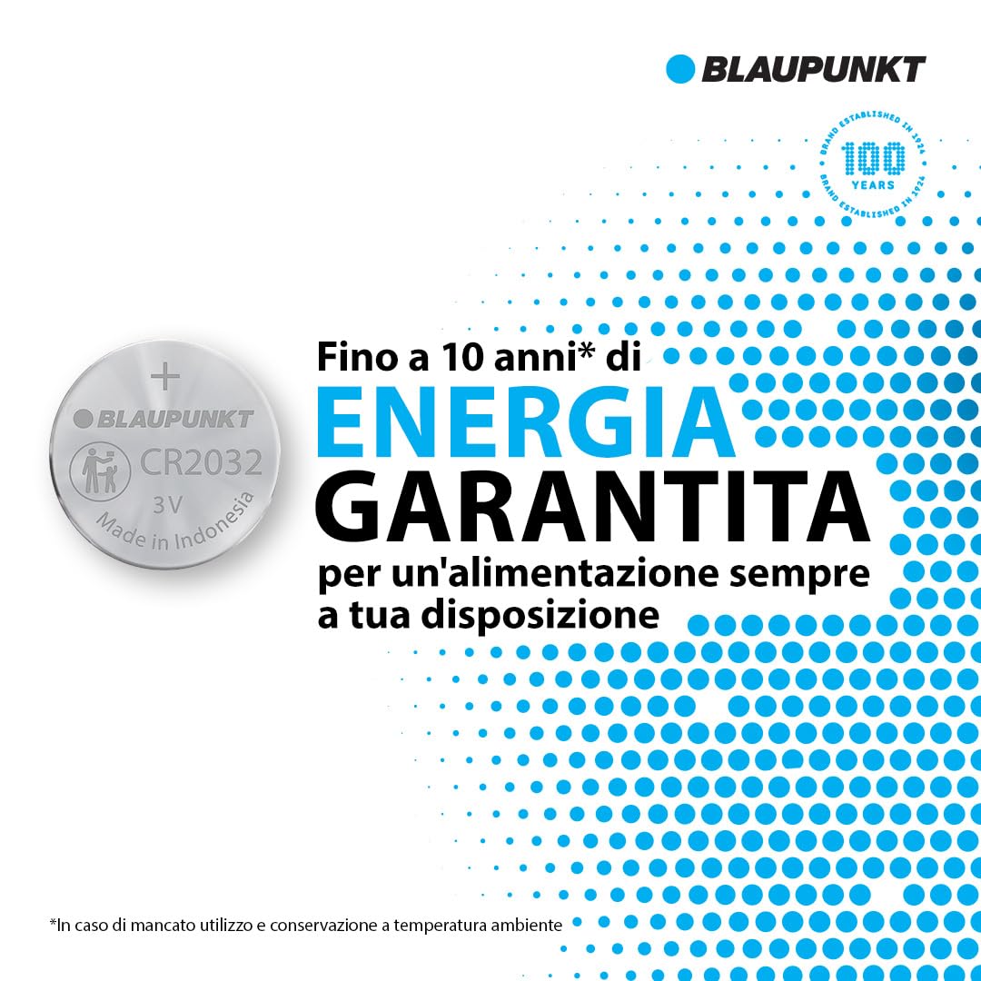 BLAUPUNKT CR2032 Batterie al Litio a Bottone, Confezione da 4, per l'Orologio da Polso, la Chiave della Porta del Garage o la Chiave Wireless, CR2032BL/4BP