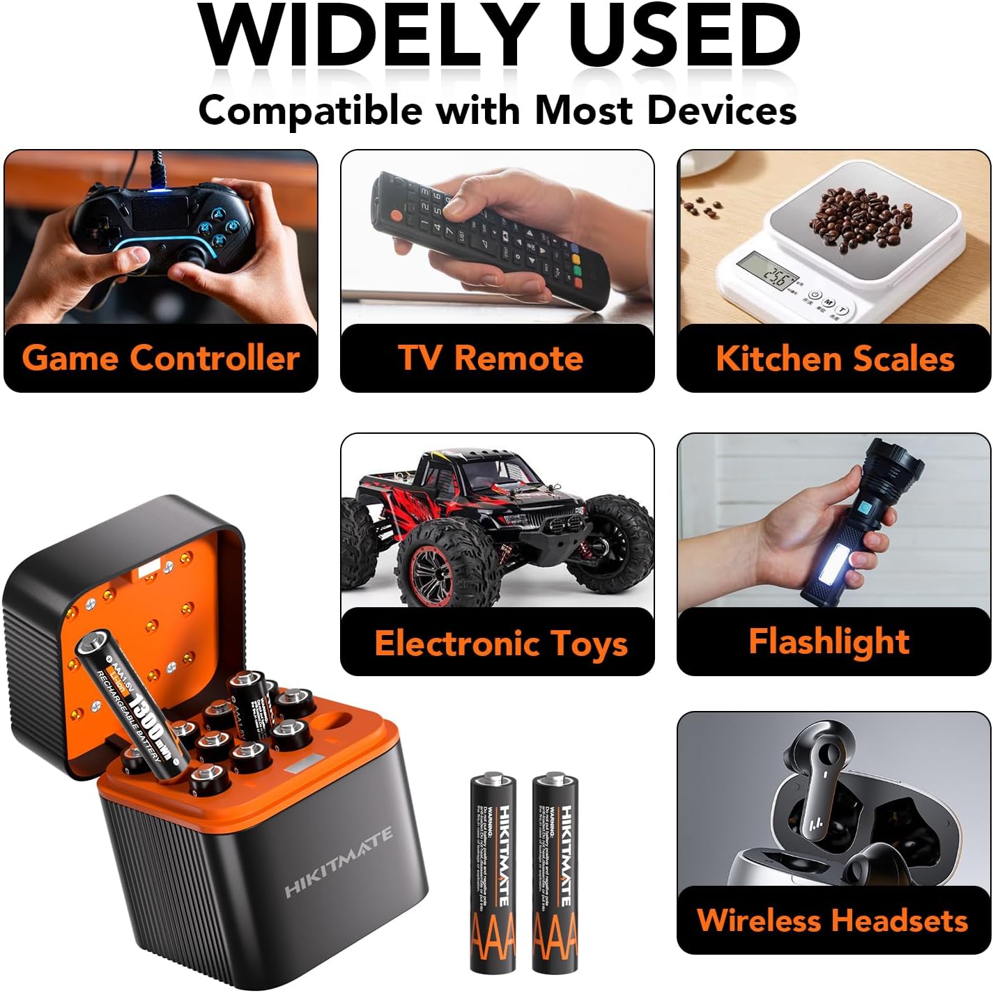 12 Pack Rechargeable AAA Batteries with Charger, 1.5V 1300mWh Triple AAA Lithium Battery with LED Indicators, 1600 Cycles, Long Lasting for Household and Office Devices