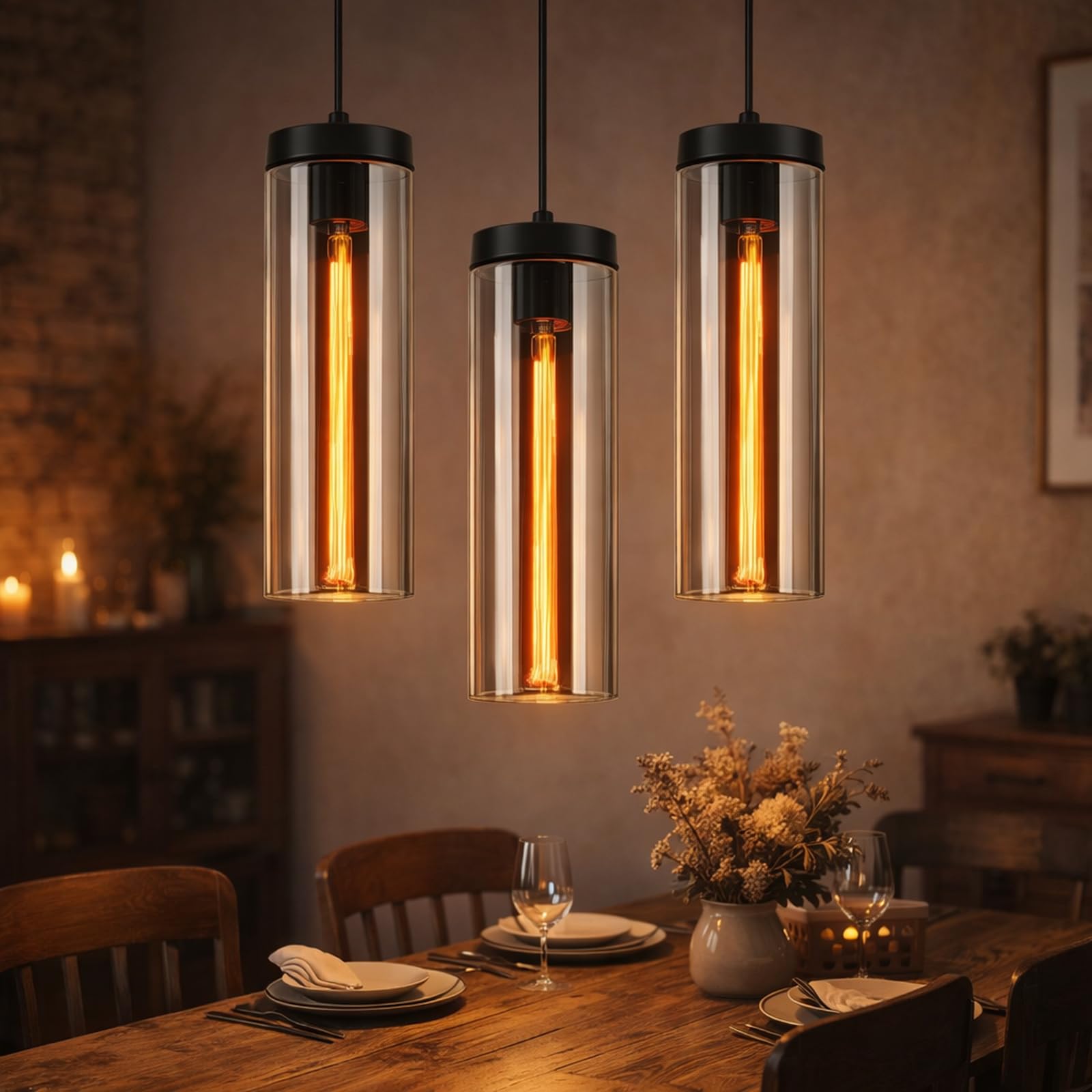 CBJKTX Hängelampe Vintage Hängeleuchte Esstisch-Pendelleuchte 3 Flammig | Glas Esstischlampe Industrial E27 Esszimmerlampe Höhenverstellbar Pendellampe Hängend für Küche Wohnzimmer ohne Leuchtmittel