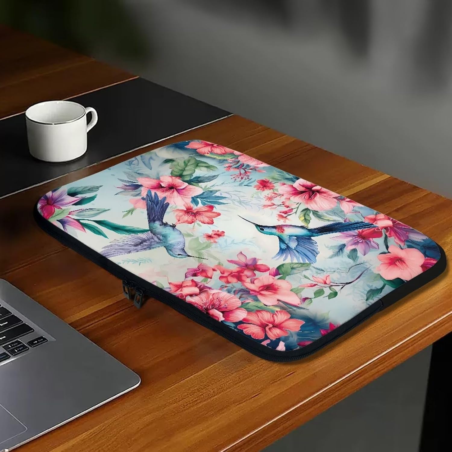 Cozeyat 17 inch Laptop Case for Women Aesthetic Pink Floral Hummingbirds Design Laptop Sleeve Waterproof Notebook Computer Tablet Bag image 4