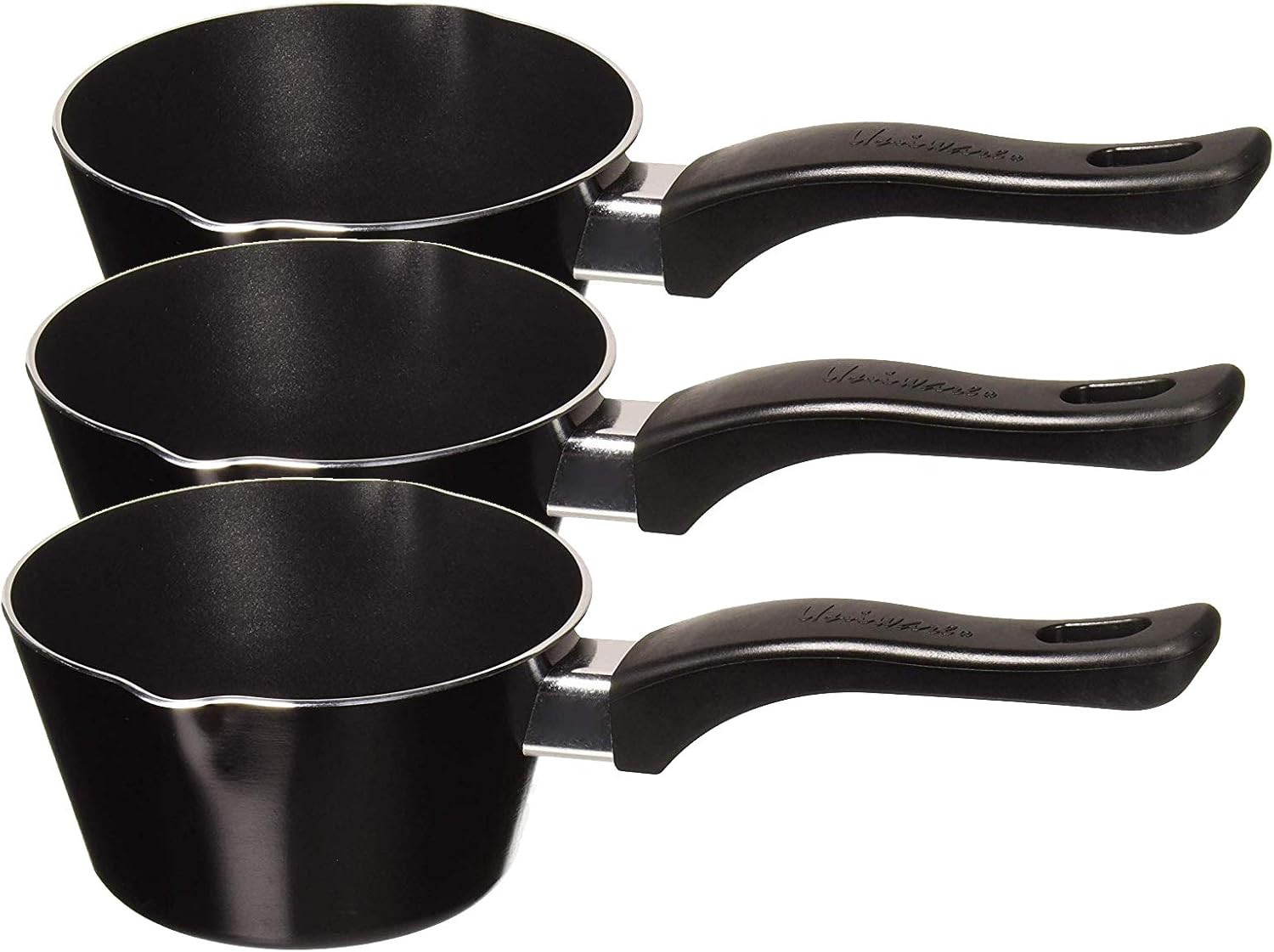 Uniware Nonstick Aluminum Saucepan With Pour Spouts,Dishwasher Safe,Heat-Resistant Handles (5.5 + 6 + 7 inch)