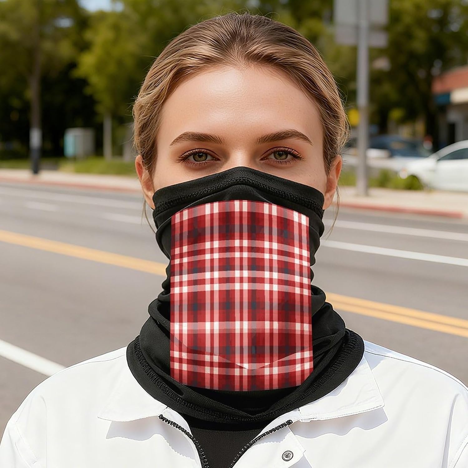 Red Plaid Face Mask for Men Women,Neck Gaiter Sunscreen Breathable,Face Cover for Skiing Fishing Hiking Cycling