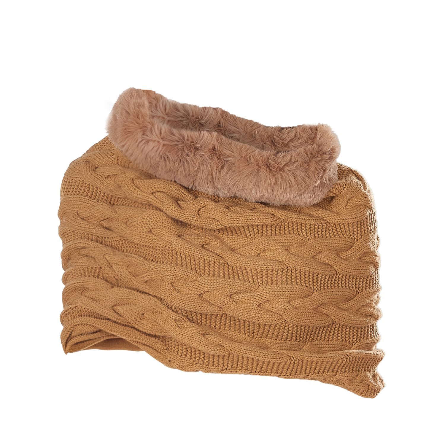 Coopers Of Stortford Beige Loop Scarf With Fake Fur Hood