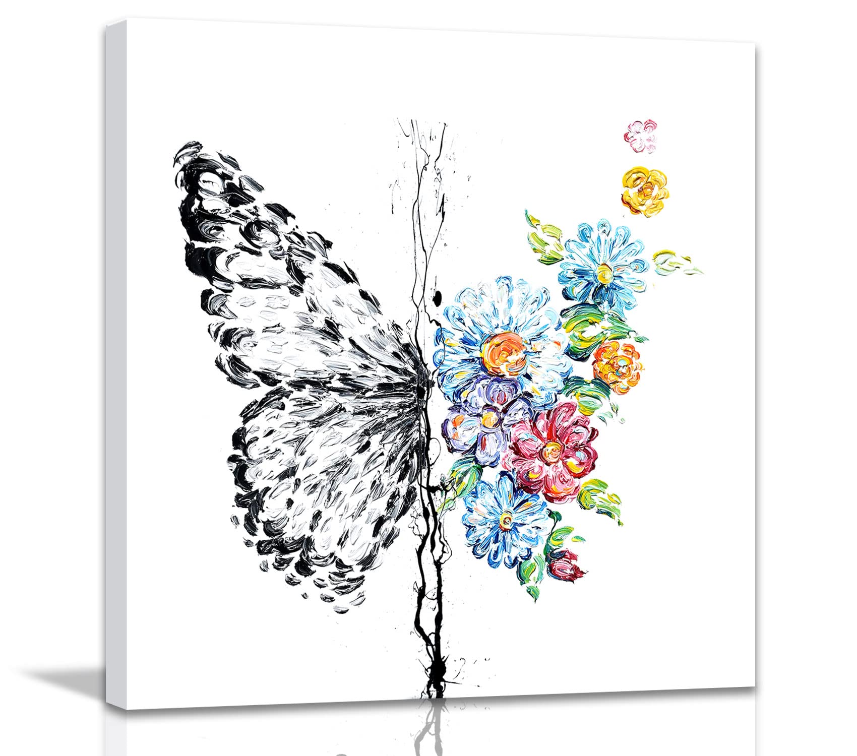 Framed Abstract Butterfly and Floral Canvas Wall Art Tree of Life Butterfly in Bloom Print for Aesthetic Poster Wall Decor20*20"