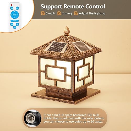 Miniatura 6 de Luces solares para postes al aire libre, IP65, impermeables, de bronce, lámparas de columna exterior de 9.8 pulgadas, luces de pilar de aluminio