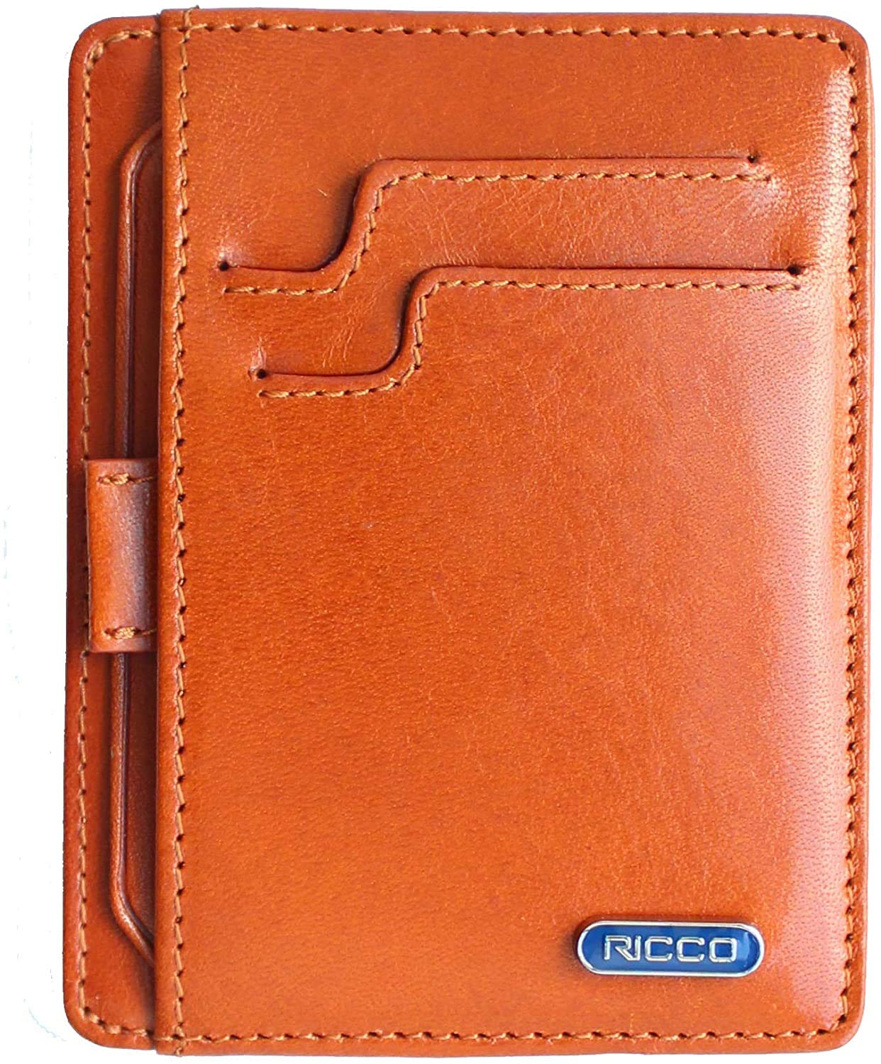Ricco Front Pocket Genuine Italian Leather Thin Card Case Minimalist Wallet with RFID Blocking S11 (Honey)