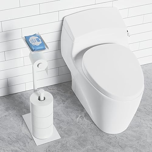 Miniatura 5 de CISILY Soporte de papel higiénico blanco con estante para teléfono, decoración de tolitos de baño. Soporte de rollo de papel de seda, almacenamiento
