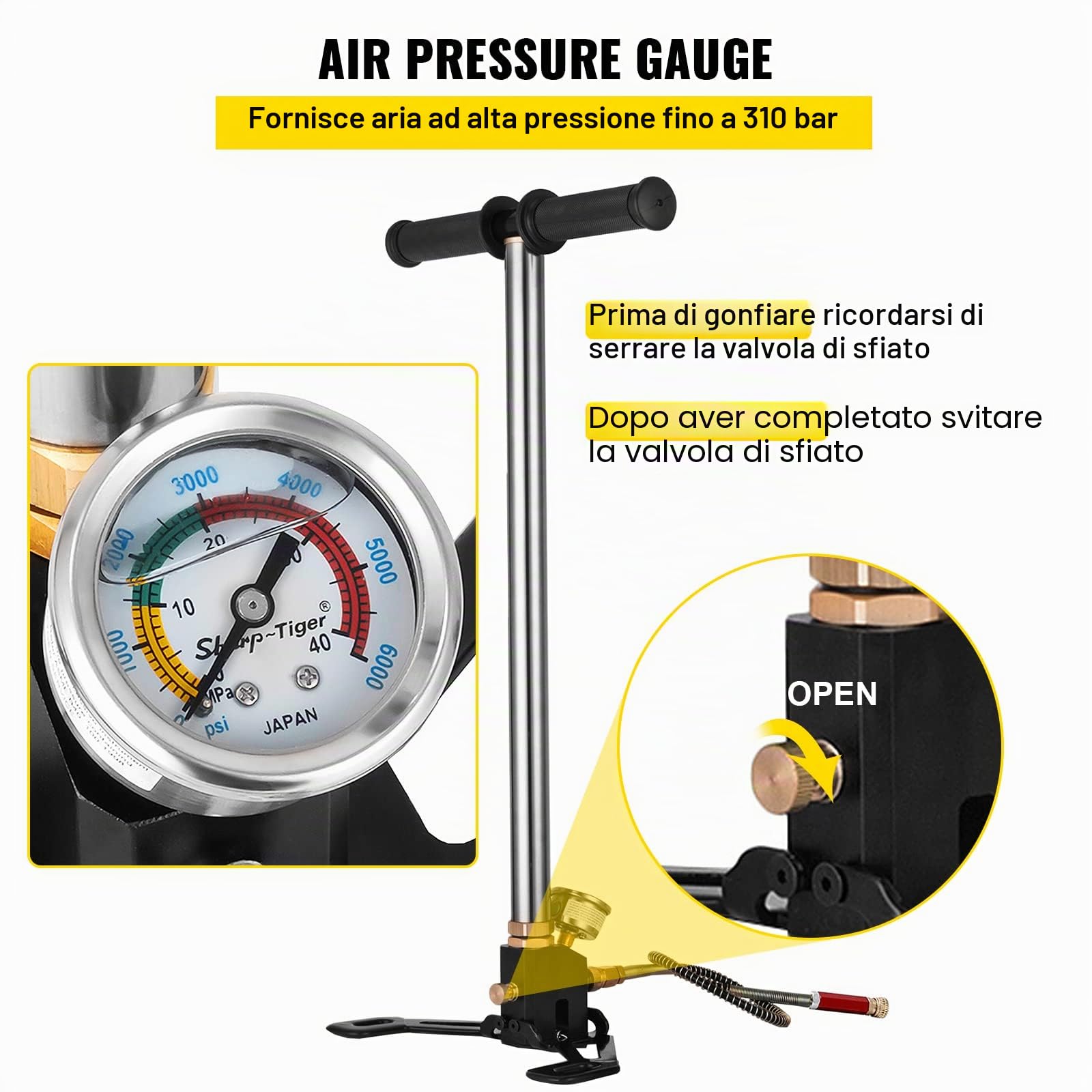 BestEquip - Pompa ad aria compressa, 4500 psi, pompa manuale ad alta pressione, 3 fasi, pompa ad aria PCP