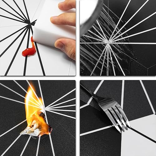 Miniatura 5 de AULIGET Azulejos hexagonales vintage de flores para despegar y pegar, azulejos de pared autoadhesivos de 6 x 7 pulgadas en negro (paquete de 45)