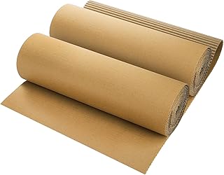 Tosnail 2 Rolls 14 x 137 Inches Corrugated Cardboard Roll, Single Face Large Cardboard Sheets Thick Corrugated Cardboard Paper for Crafts, Modeling, Shipping, Mailing, Packaging