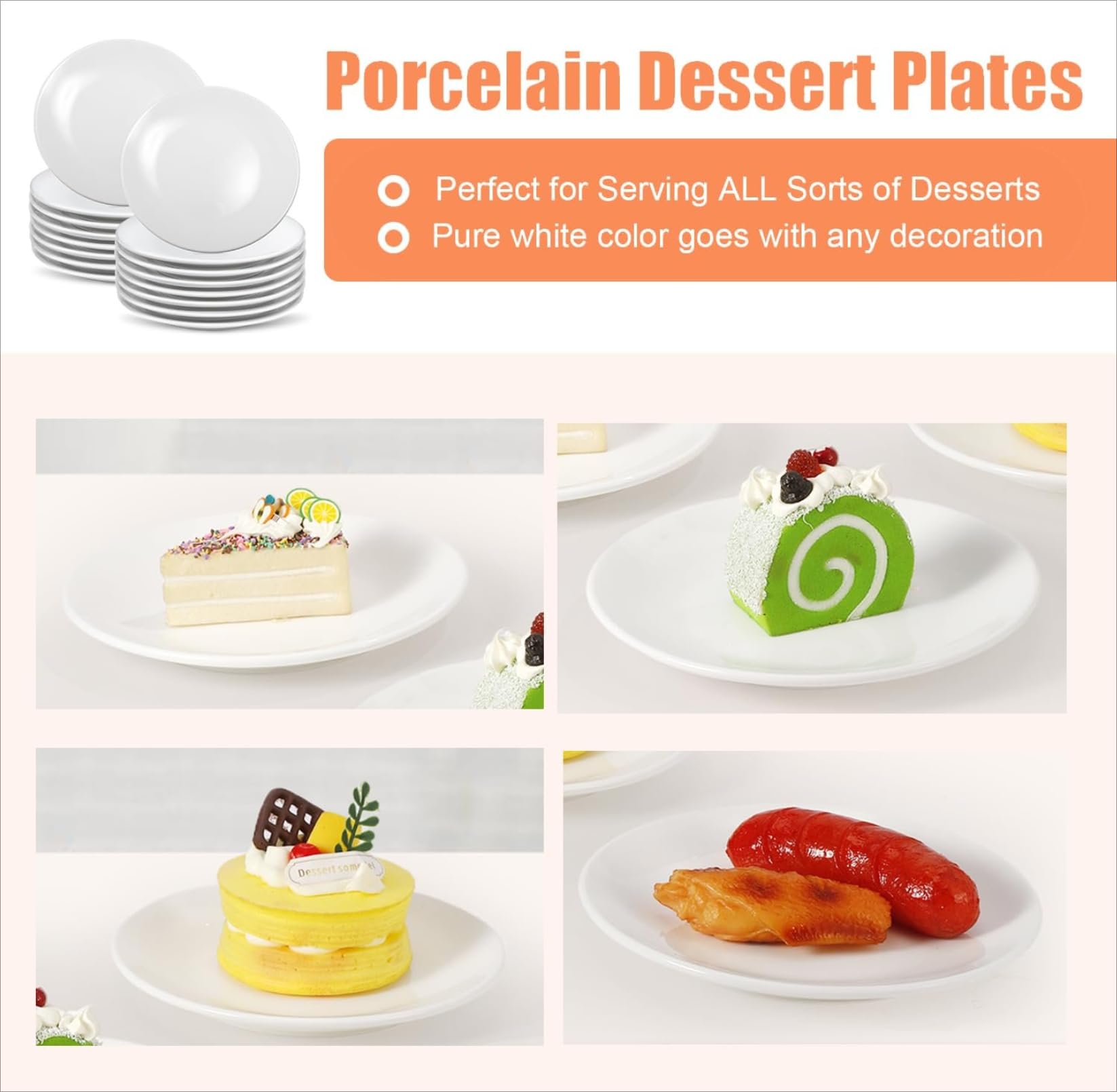 Lot de 16 assiettes à dessert rondes en porcelaine blanche de 15 cm