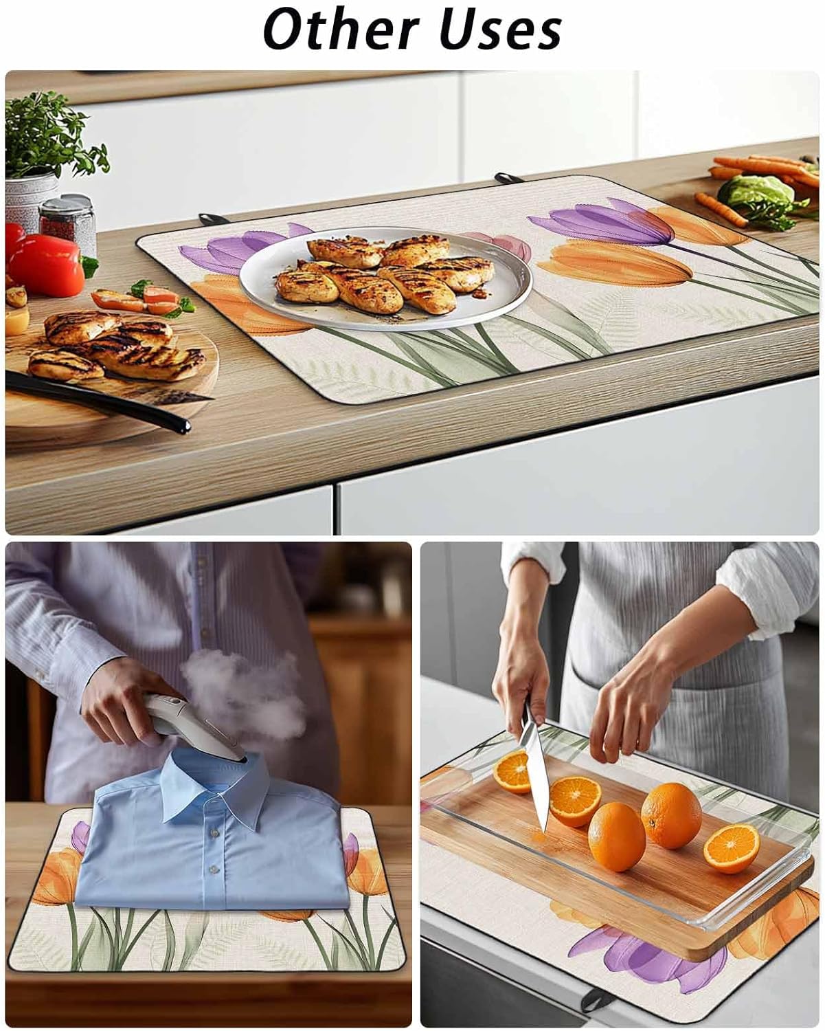 Stove Cover for Electric Stove 36x21 Inch Spring Flower Leaf Stove Top Cover Purple Yellow Flowers Glass Cooktop Covers Anti-Slip & Heat Resistant Countertop Protector Home Kitchen Decor