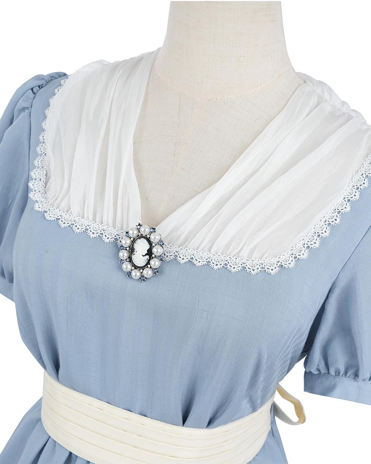 Nuoqi Regency Dress Women 1800s Victorian Costume Regency Era Tea Party Gown with Cameo - Image 8