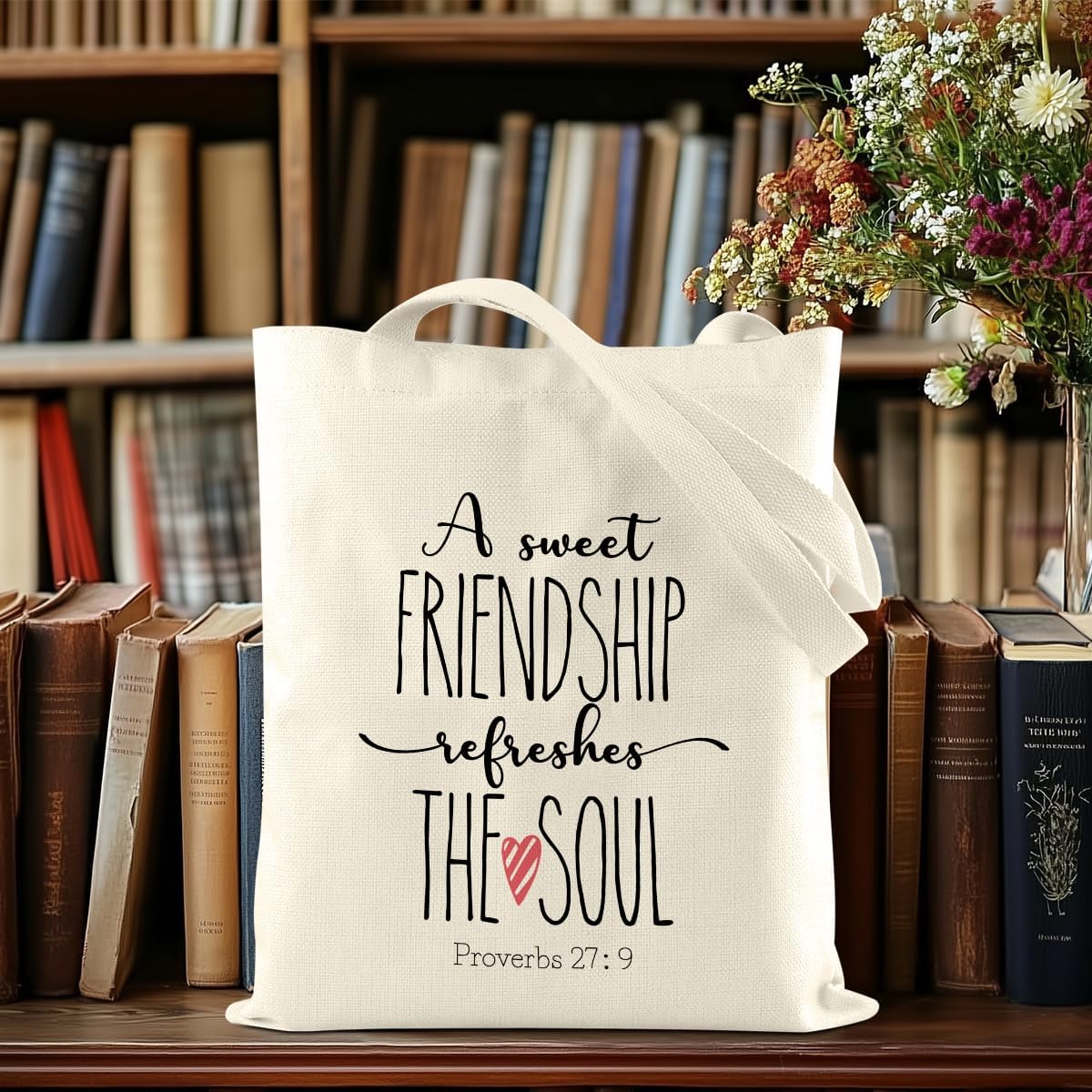 A Sweet Friendship Refreshes The Soul Tote Bag, Friendship Gifts for Women Friends, Christian Gifts for Women Faith, Reusable Shoulder Grocery Shopping Bag - Image 6