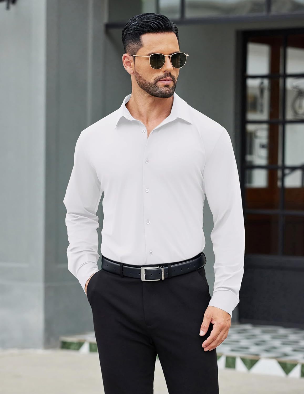 COOFANDY Mens Stretch Dress Shirts Muscle Fit Wrinkle Free Long Sleeve Button Down Shirt Business Casual Shirts - Image 3