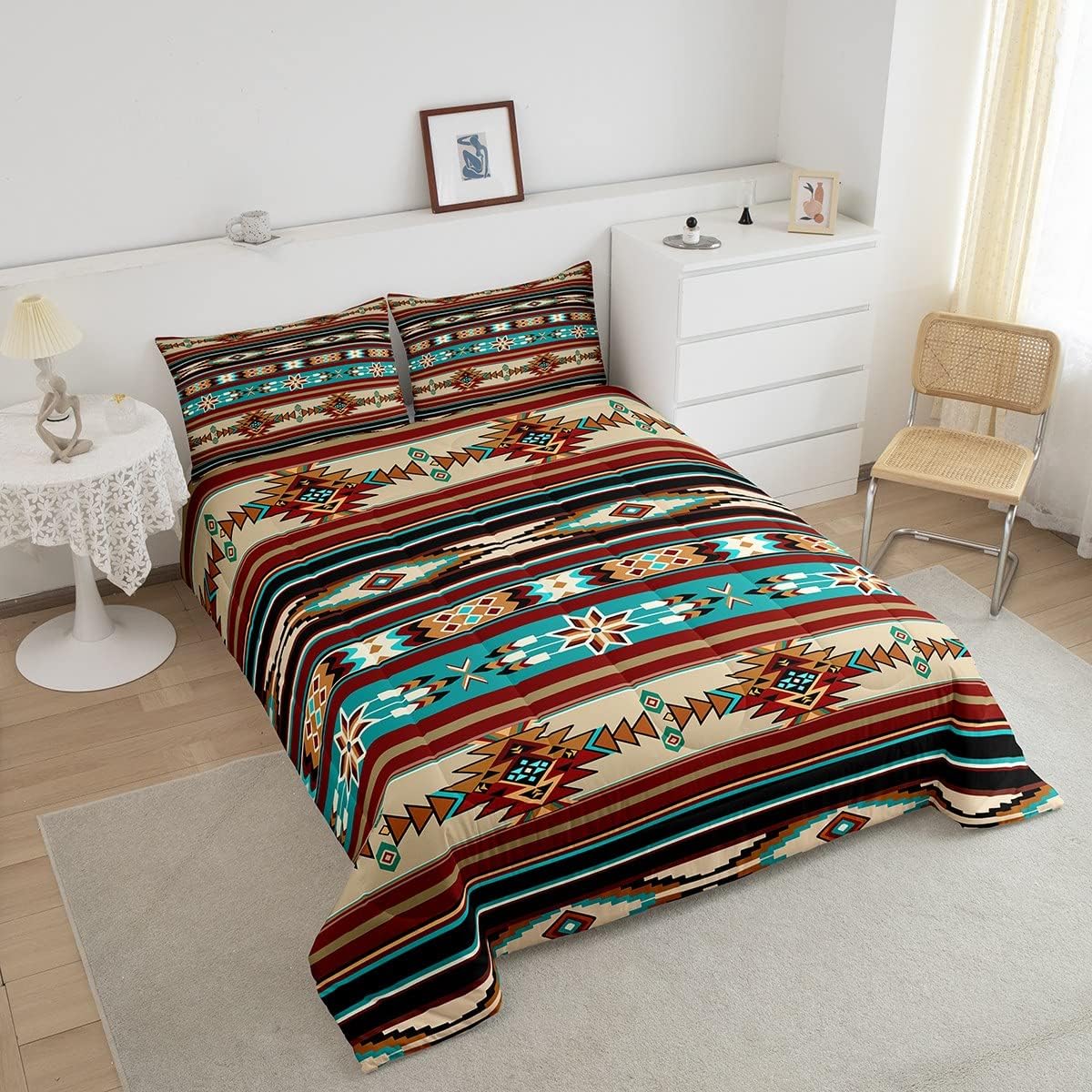 Feelyou Bohemian Aztec Down Comforter Boho Exotic Comforter Set for Kids Boys Girls Colorful Geometric Stripes Bedding Set Soft Decor Southwestern Quilt Twin Size with 1 Pillow Case Boys - Image 3