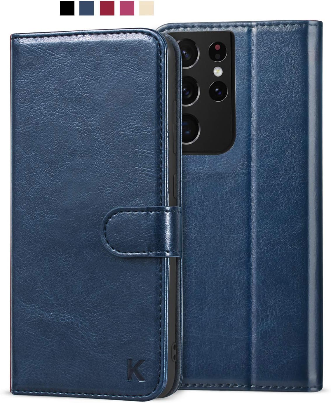 KILINO Galaxy S21 Ultra Wallet Case [RFID Blocking] [PU Leather] [Shock-Absorbent Bumper] [Soft TPU] [Card Slots] [Kickstand] Flip Folio Cover for Samsung Galaxy S21 Ultra 5G (Blue)