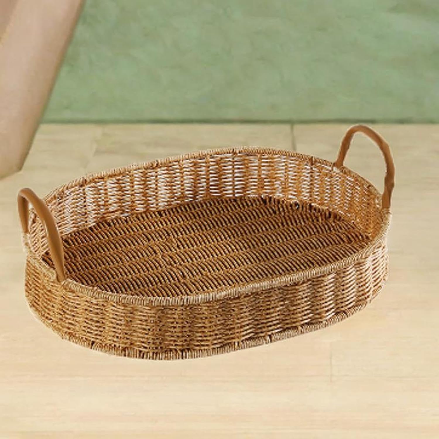 Rattan Fruit Basket Rattan Bread Basket Woven Serving Tray Rustic Storage Organizer for Bathroom Kitchen Table Decoration