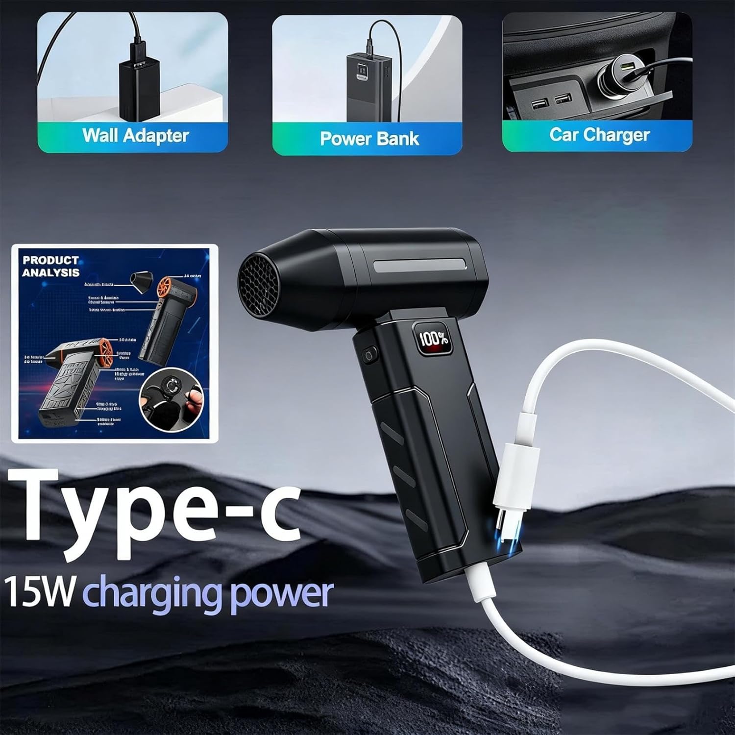 Mini Turbo Snow Blower, 100,000 RPM Snow Master Turbo Pro Blower for Car, Portable Snow Whiz Turbo Blower, Ideal for Vehicle Snow Removal and Home Cleaning