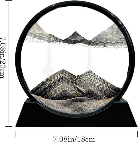 Miniatura 48 de ANBOER - Marco redondo de vidrio con arena movediza diseño 3D de mar profundo, paisaje de arena relajante para escritorio, hogar, oficina, trabajo