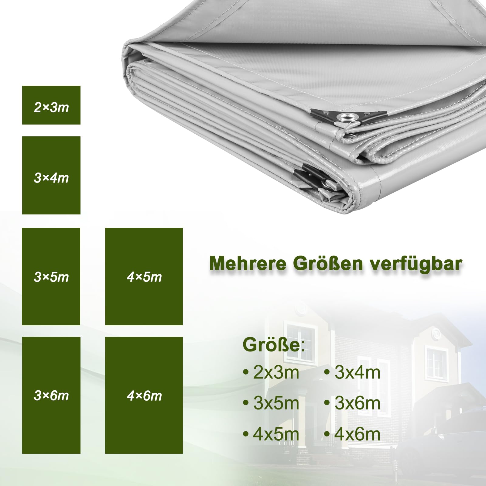 Laneetal Abdeckplane mit Ösen 3x4m, 500g/m² PVC Winterschutz Plane Gewebeplane Ripstop-Gewebe Reißfest & Wasserdicht | Universell für Pool, LKW, Holz Gartenmöbel | Abdeckung, Schutzplane,Grau