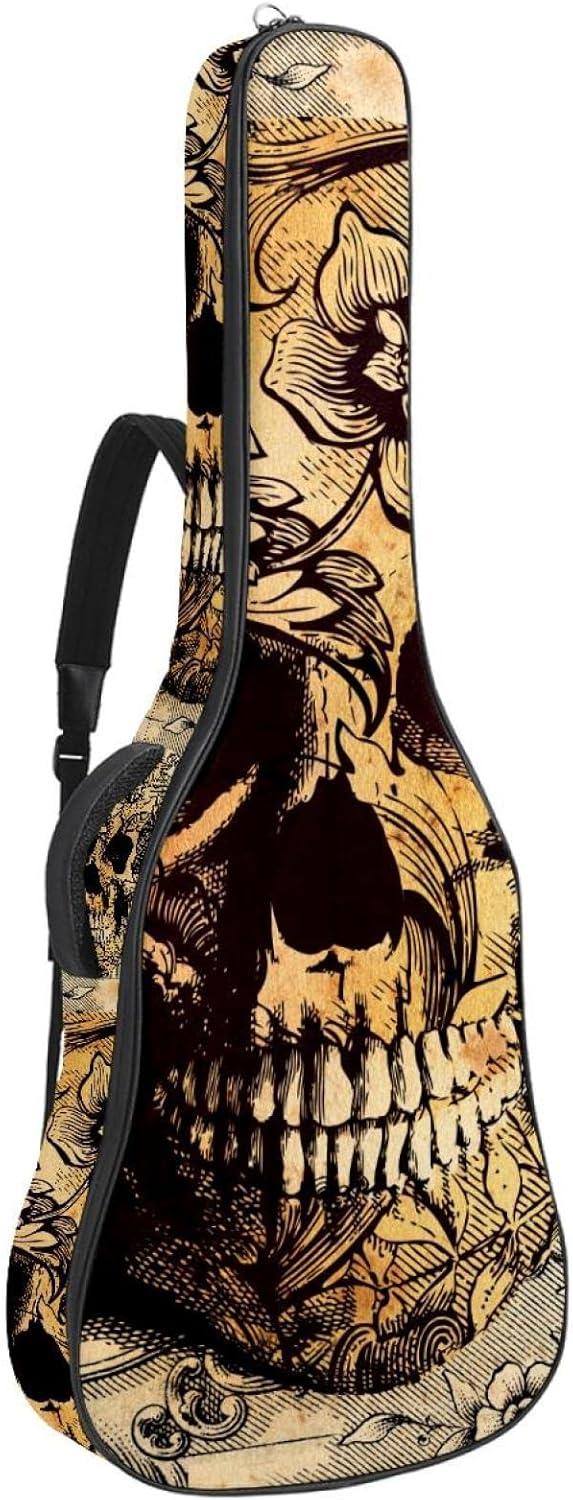 Amazon ギターケース ビンテージレトロスカル フローラルセミハード ギター エレキギター ギグバッグ ソフトケース セミハードケー