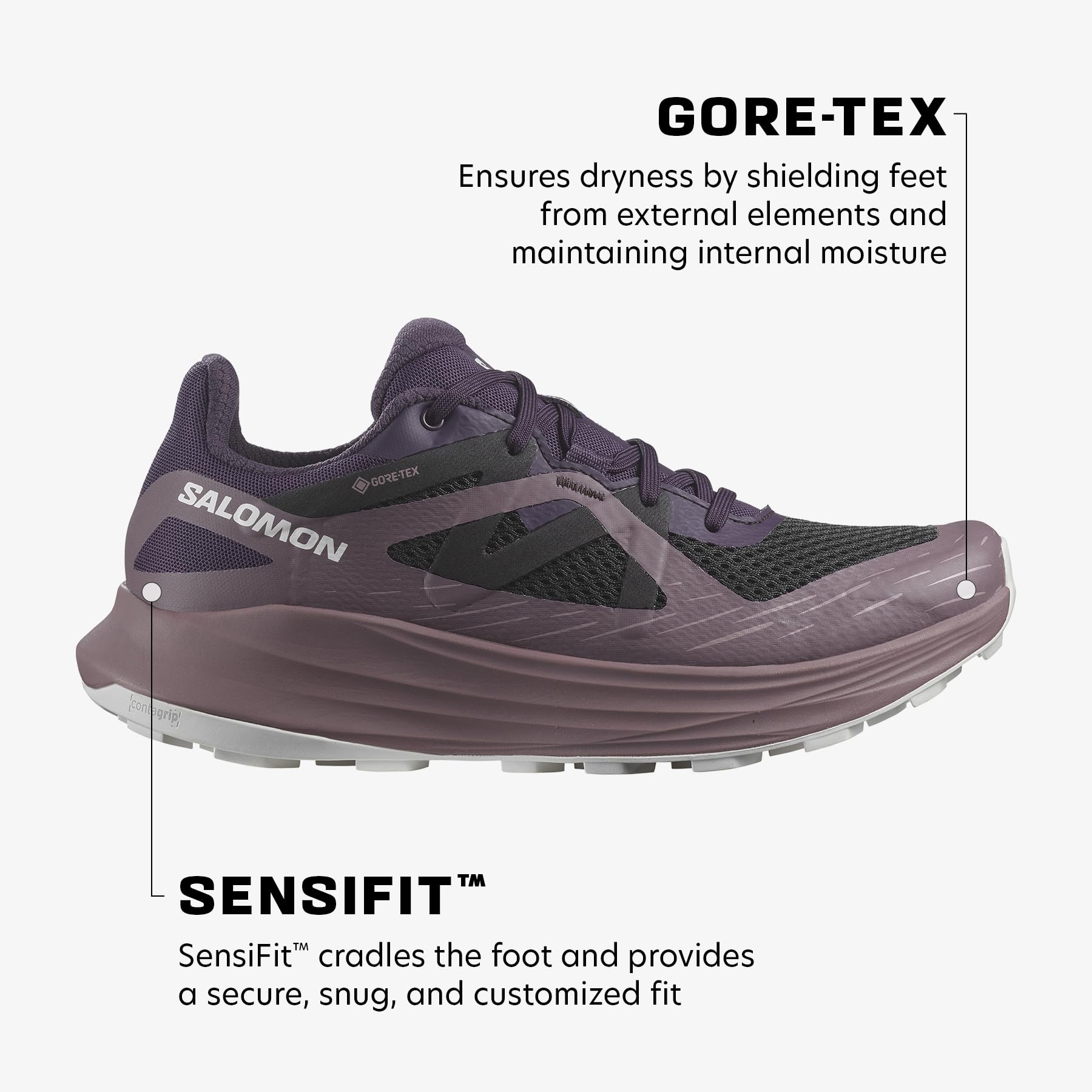 Salomon Women’s Ultra Flow Gore-Tex, Waterproof Trail Running Shoes - Nightshade/Moonscape/White - 8.5