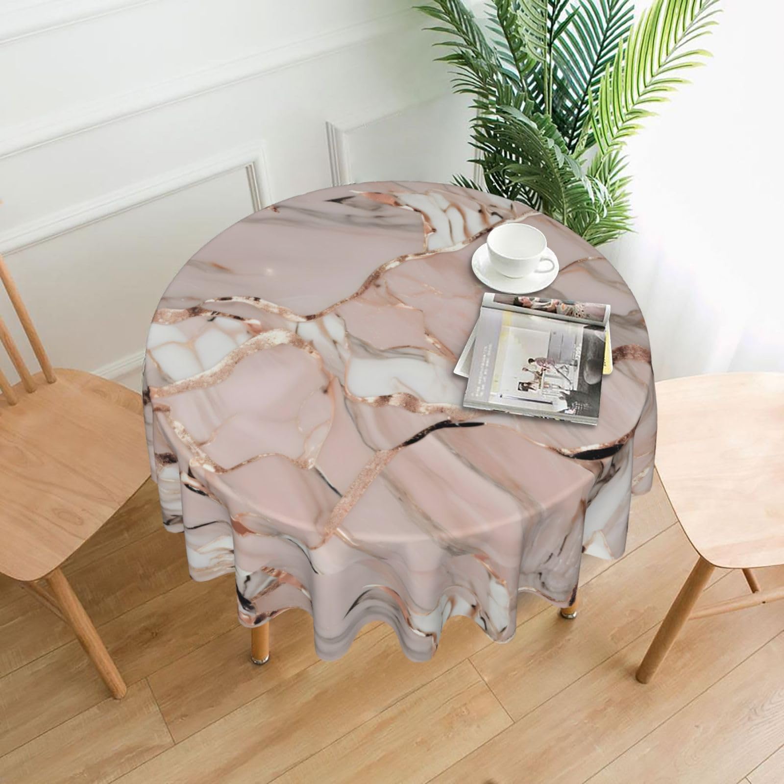 Nbtghga Rose Gold Marble Print Tablecloth Round Border Table Cloth Cover Decorative For Party Holiday Dinning Tabletop Home
