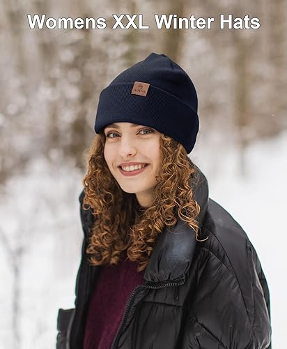 Miniatura 7 de Gorro grande XXL para cabezas grandes de 23.6 a 25.6 pulgadas, gorro de invierno grande, gorro de esquí de punto grande