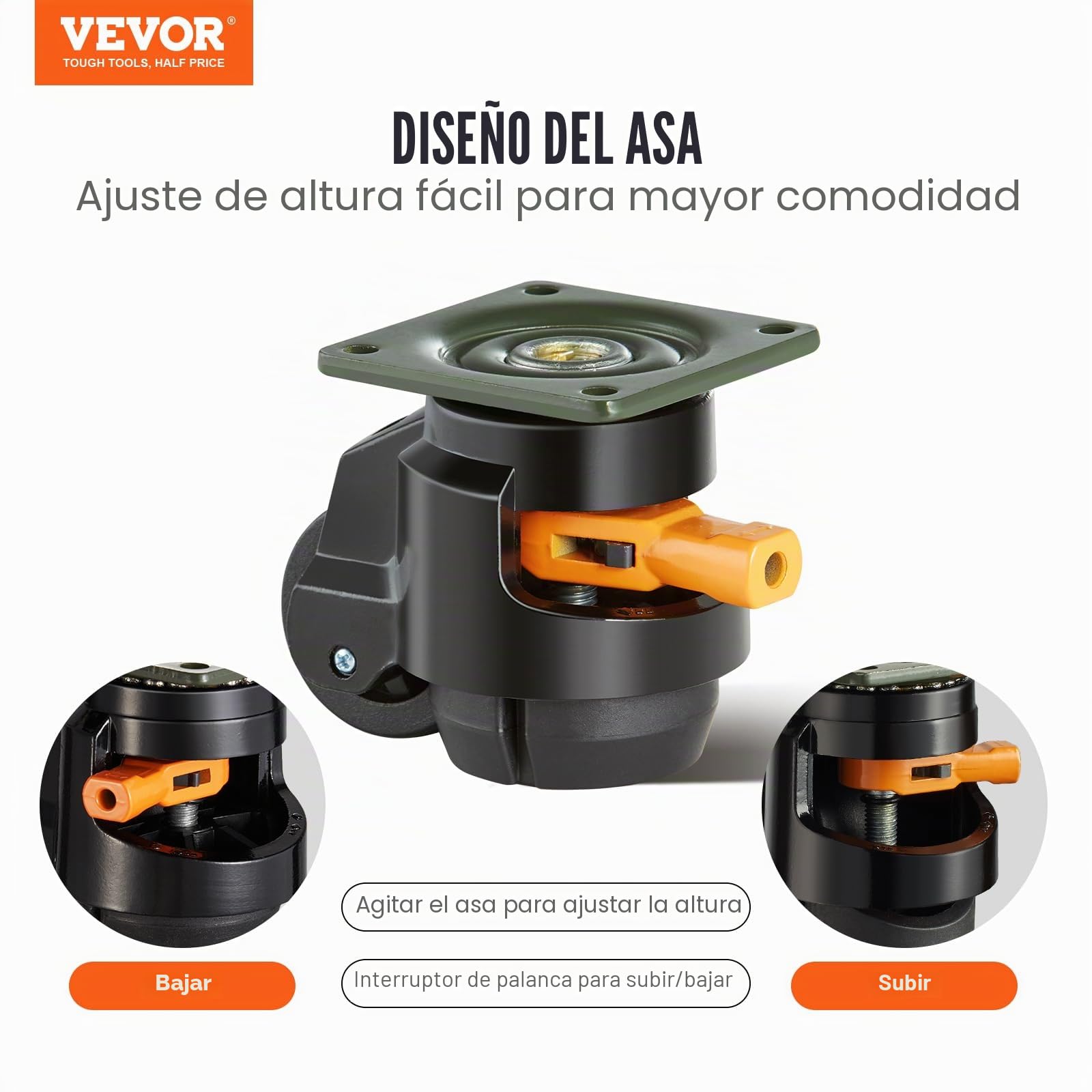 VEVOR Ruedas Niveladoras 4 Piezas 50,8 mm Carga 500 kg Giratorias 360° Ajustables